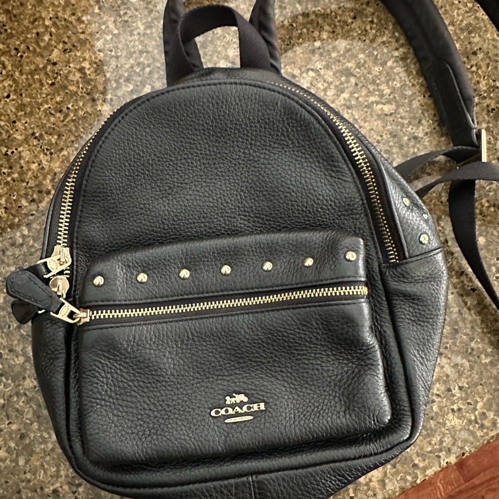 Coach Black Pebbled Leather Mini Backpack with Gold-Tone Studs